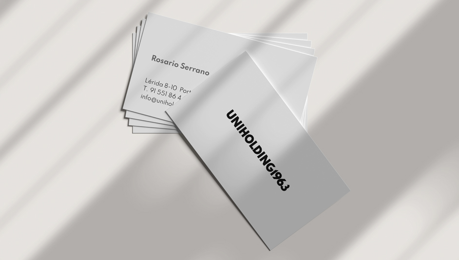 Diseño logotipo para Uniholding1963 aplicado en tarjeta visita