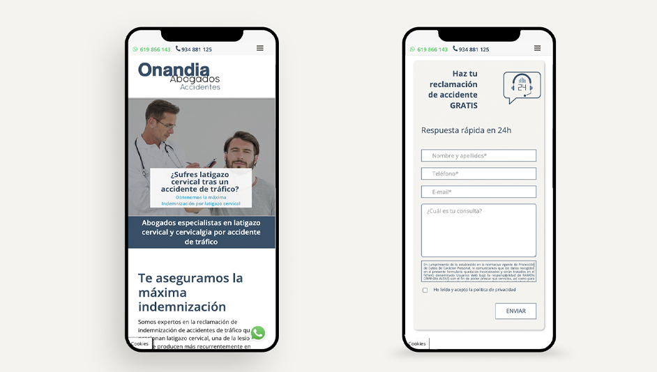 Página web WordPress para Onandia Abogados accidentes contacto