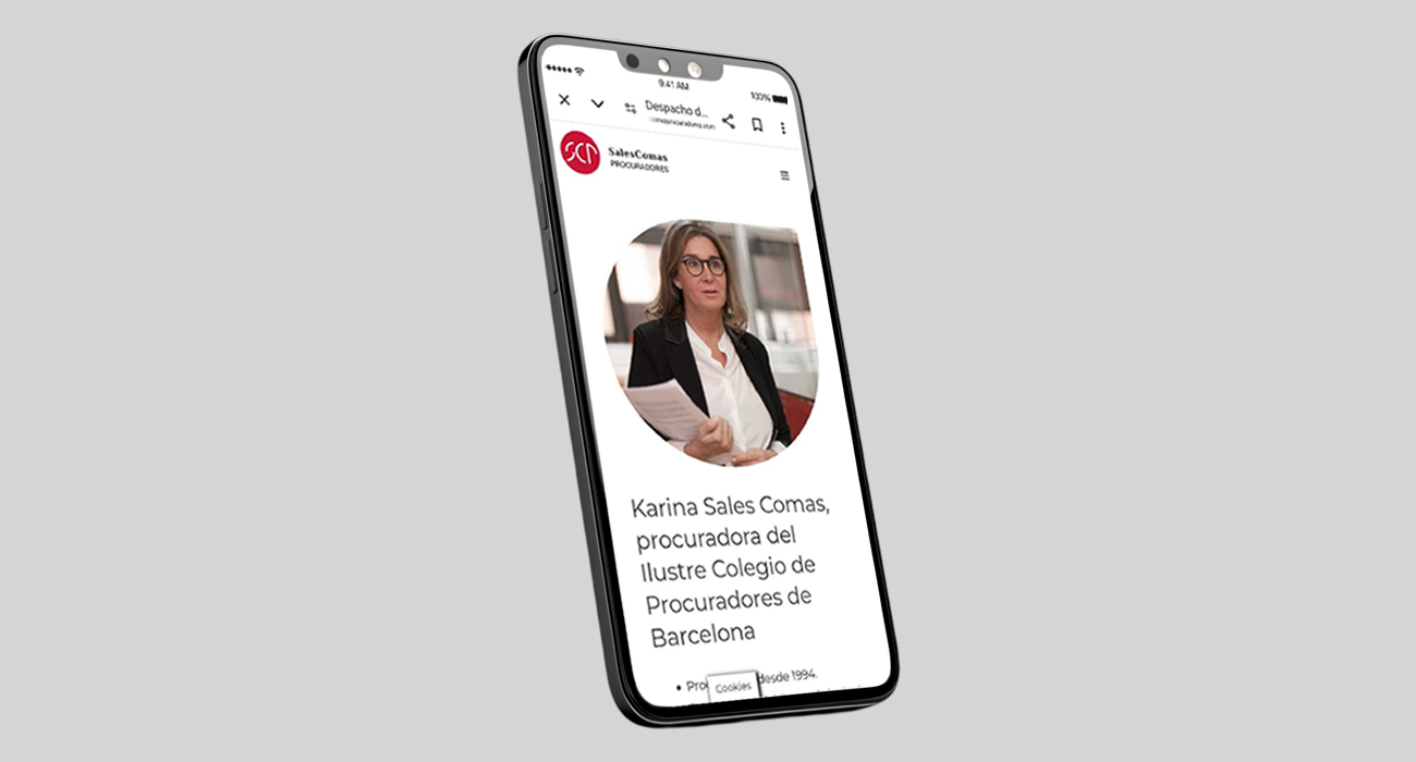 Imagen de la página de inicio y apartados de la version movil de la web sales comas
