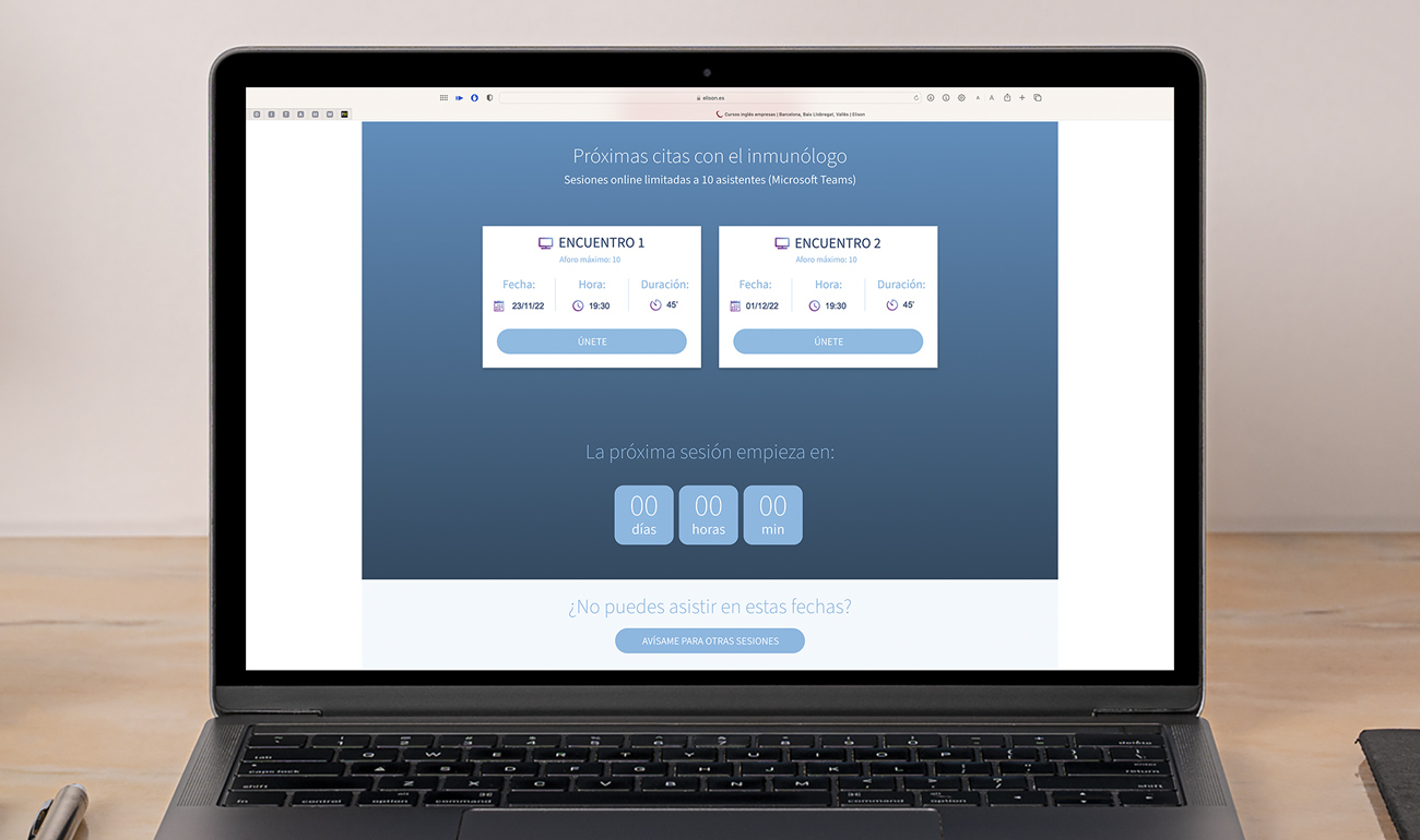 Página web WordPress para inmunochannel agenda