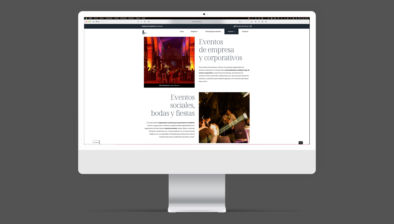 página web WordPress para Switch Events tipos eventos