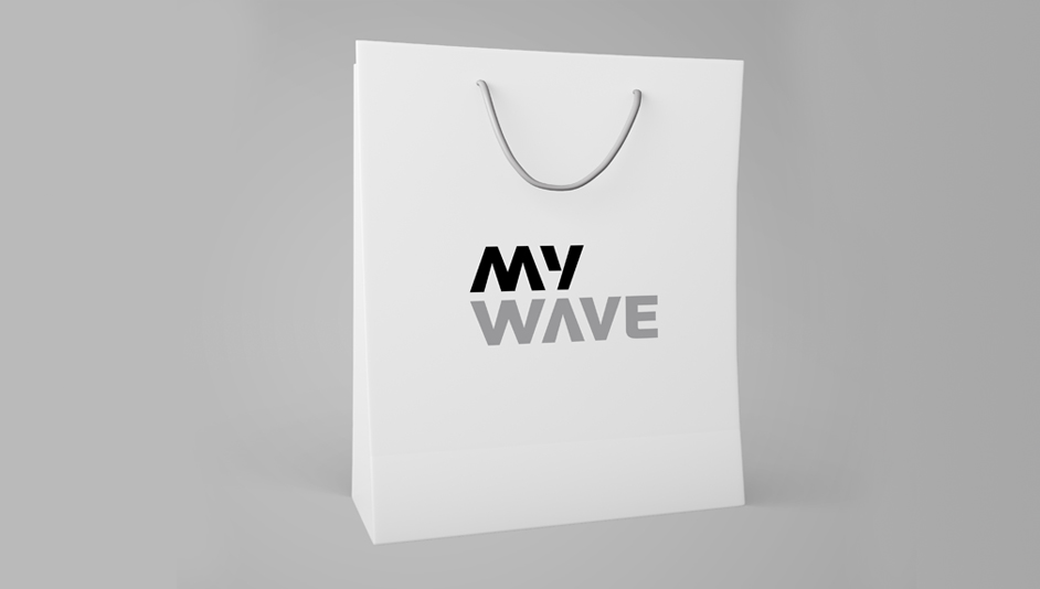 Aplicación en bolsa del diseño del logotipo de MyWave