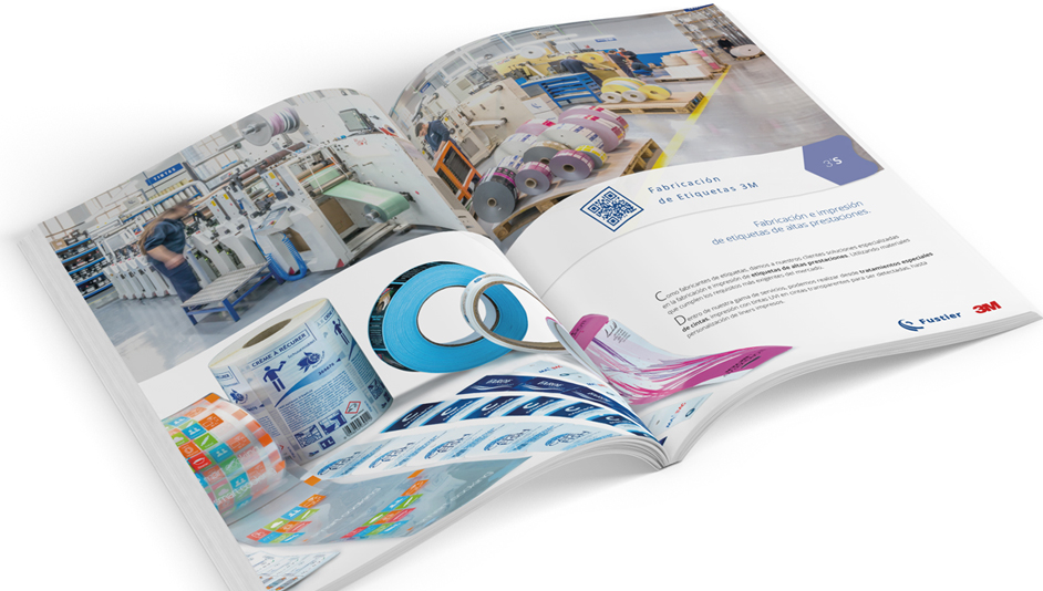 Doble página interior del diseño del catálogo para Fustier-3M