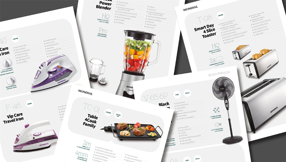 Diseño fichas producto del catálogo Mondial