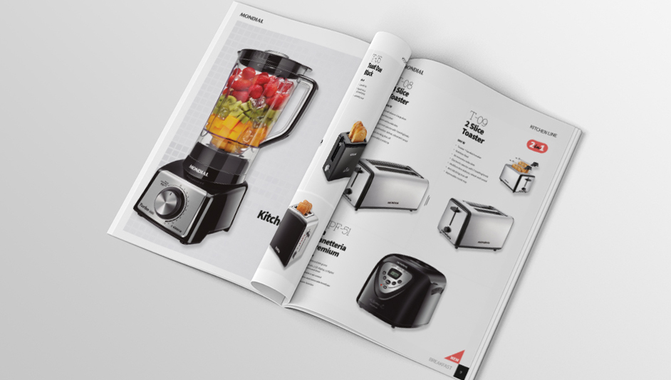 Página interior del diseño del catálogo de Mondial