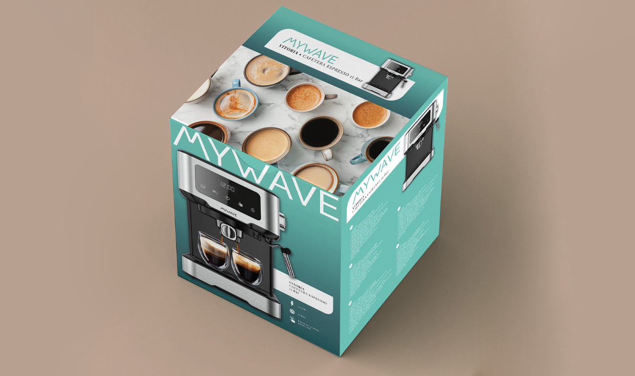 Vista tapa del diseño pack cafetera para MyWave