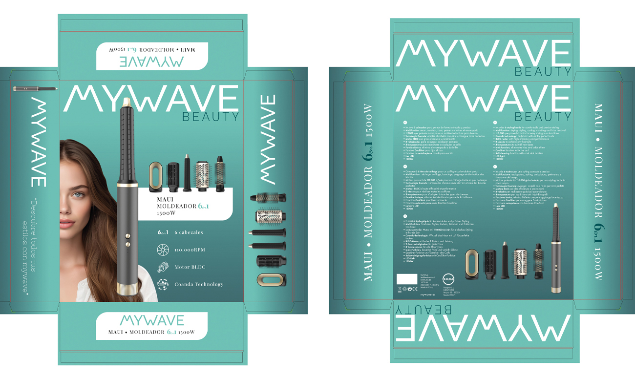 Diseño desplegado del pack moldeador de pelo MyWave