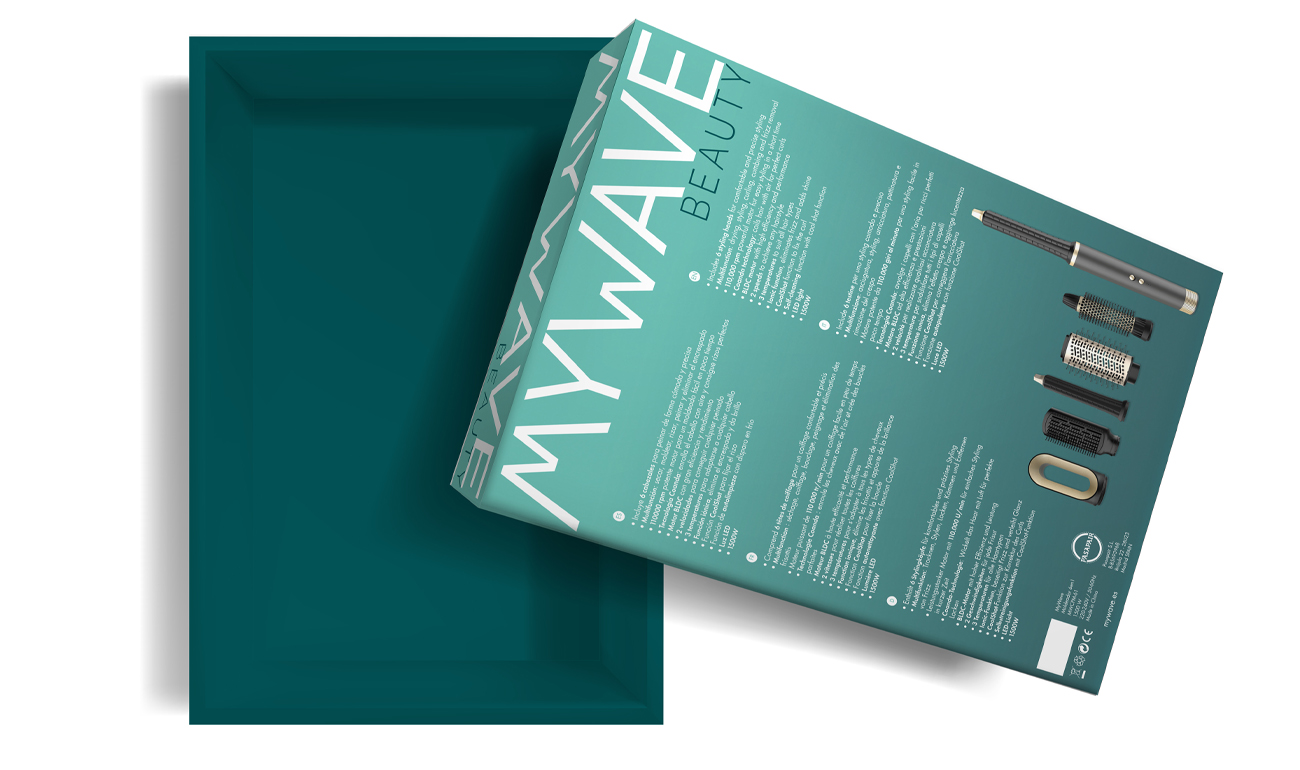 Diseño dorso pack moldeador de pelo MyWave