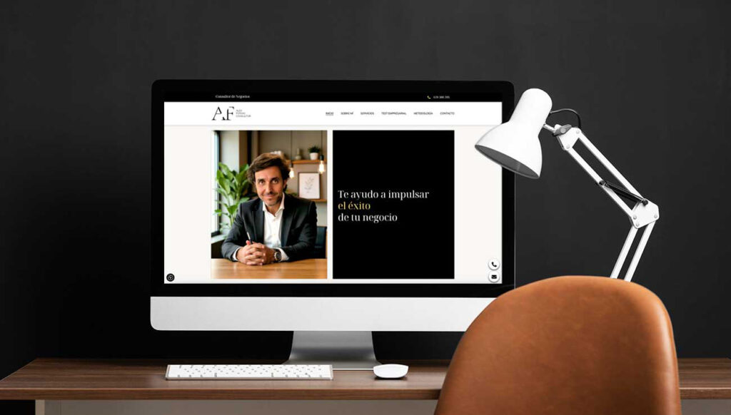 Imagen de la página de inicio y apartados de la web Alex fossas