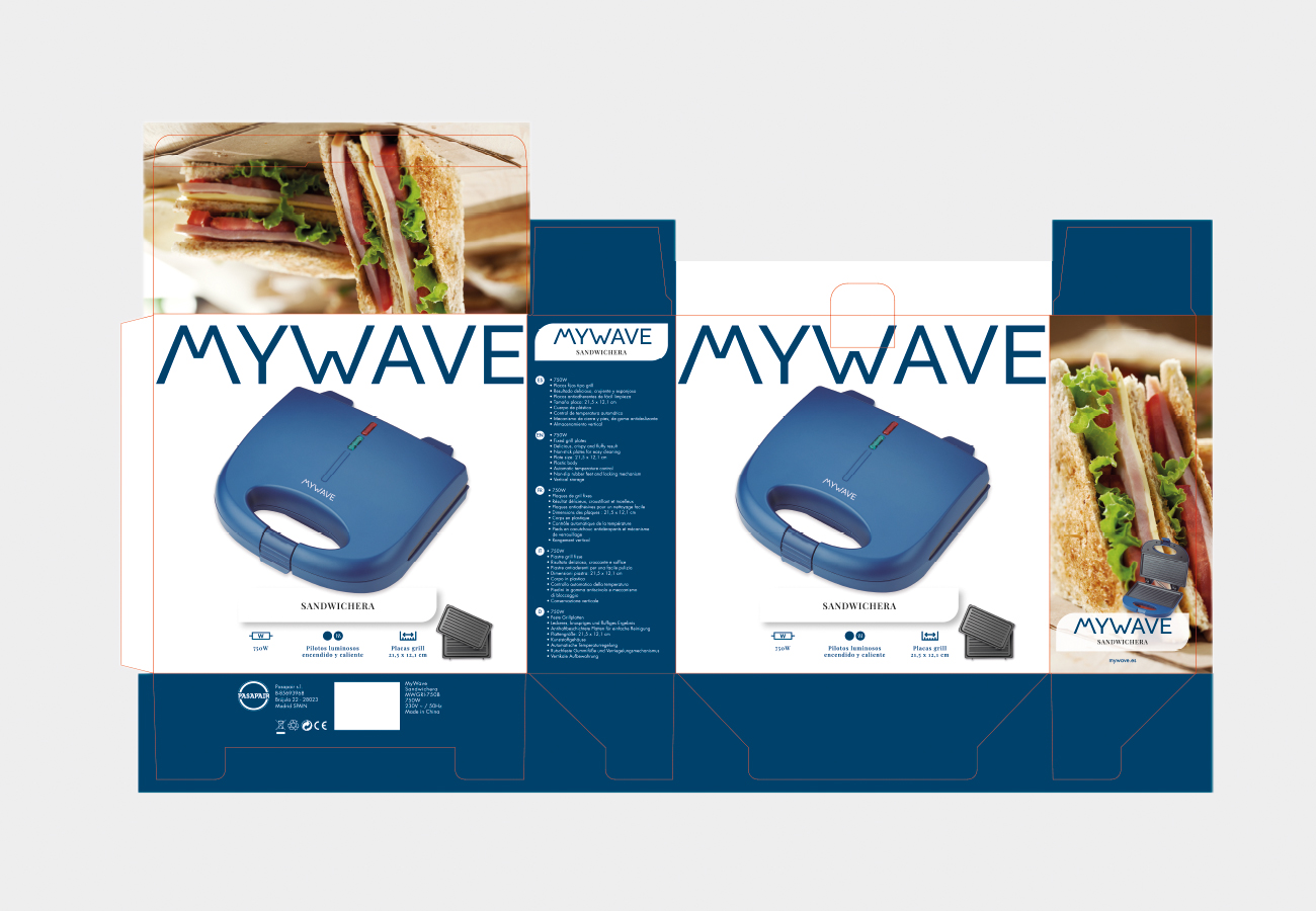 Image of the die cut for the My Wave sandwich maker packaging