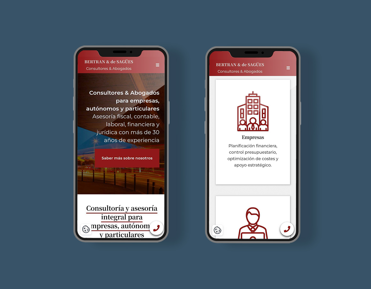 Image of the mobile version of the Asesoría Bertrán y de Sagüés website